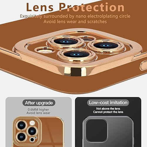 Miniatura 3 de Lafunda Funda para iPhone 15 Pro Max para mujeres y niñas con 2 protectores de pantalla lindo lujo chapado en borde dorado, elegante cubierta de