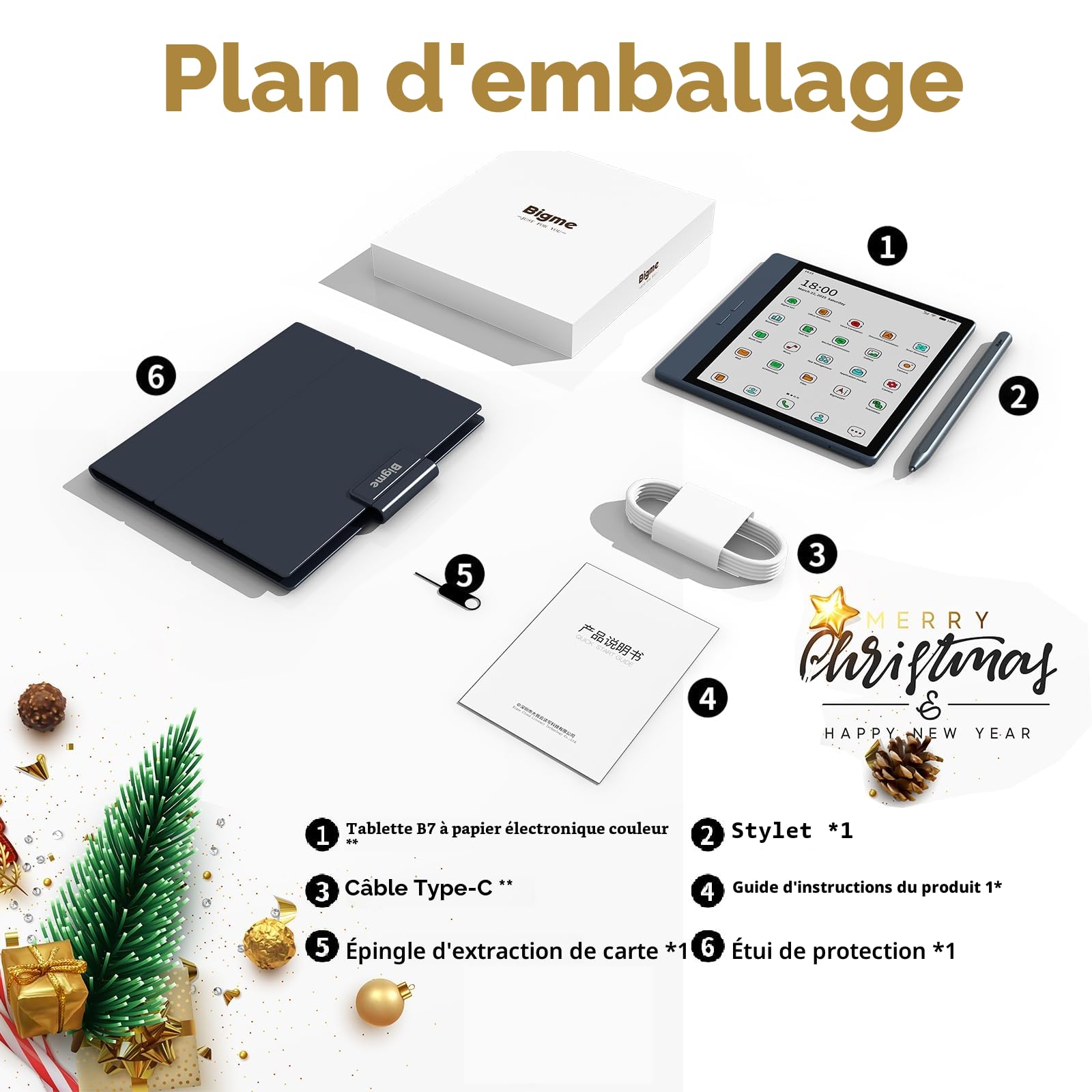 Bigme B7 Tablette ePaper couleur 7" avec mémoire de 8 + 128 Go et fonction téléphonie 4G | Android 14 OS | 300 PPI | 3000 mAh
