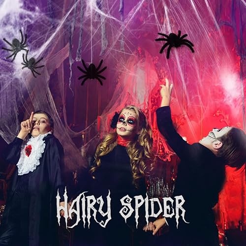 Miniatura 7 de Decoración de araña de Halloween, araña falsa de plástico peluda para decoración de Halloween, carnaval, accesorios de broma de miedo (negro + gris,