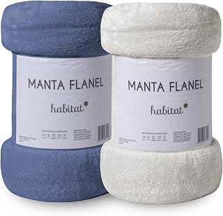 Kit 2 Manta Flannel Casal Fleece Queen Antialérgica Macio Inverno 220gr/m2 Fofinha (Azul/Areia, Casal)