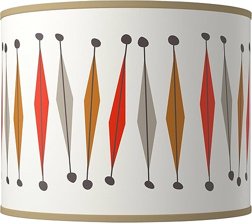 Round Hardback Drum Print Lamp Shade Tremble White Orange Large 14" Top x 14" Bottom x 11" High Spider with Replacement Harp and Finial Fitting -