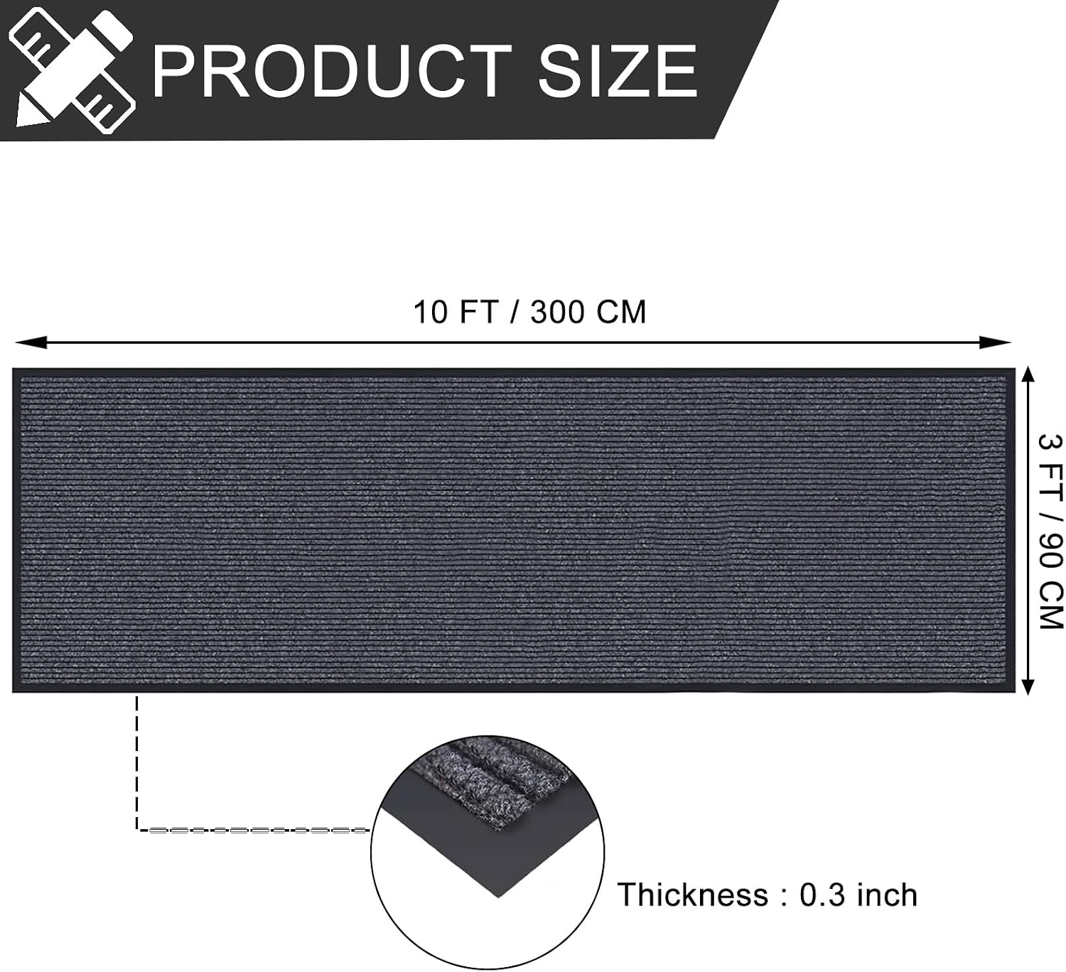 CHICHIC 3'x10' Indoor Outdoor Heavy Duty Door mat, Welcome Front Door Mat for Home Entrance, Super Water Absorbent Large Commercial Floor Mats, Non Slip Rubber Back Entryway Rugs for Garage (Grey)