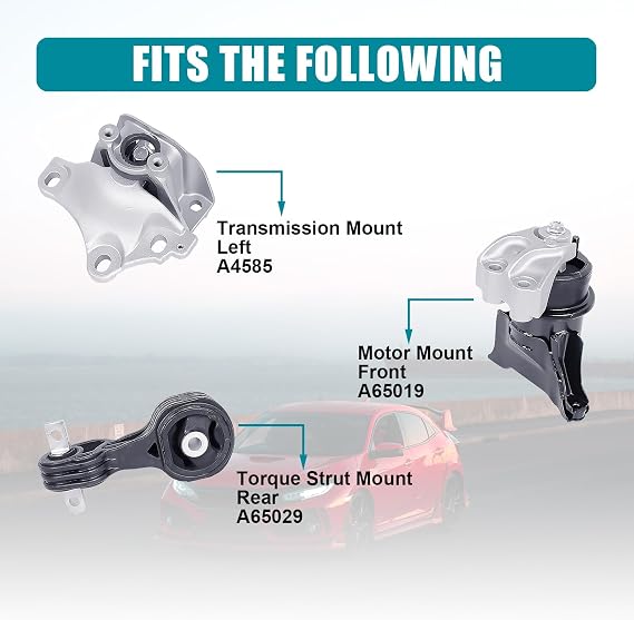 Engine Motor & Transmission Mount Kit 3pcs Compatible with Fits 2006-2011 Honda Civic Hybrid 1.3L Replace A65019 A65029 A4585