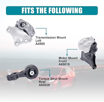 Engine Motor & Transmission Mount Kit 3pcs Compatible with Fits 2006-2011 Honda Civic Hybrid 1.3L Replace A65019 A65029 A4585