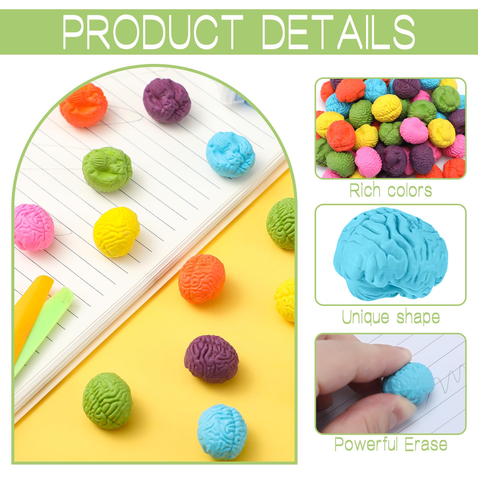 Gilprop 48 Stück Gehirnförmige Radiergummis, Großpackung, 2,5 cm, Mini-Radiergummi, für den Schulanfang, Party, Gastgeschenk, lustiges Klassenzimmer-Zubehör, niedliche Geschenke für Studenten, Lehrer
