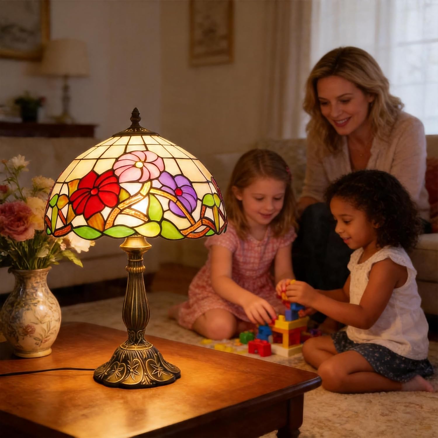 Tiffany Lamp Stained Glass lamp Bedside Table Lamps for Living Room Bedroom Dorm Kitchen Home Decor Festival Birthday Gift,12 inches Morning Glory (LED Bulb Included)