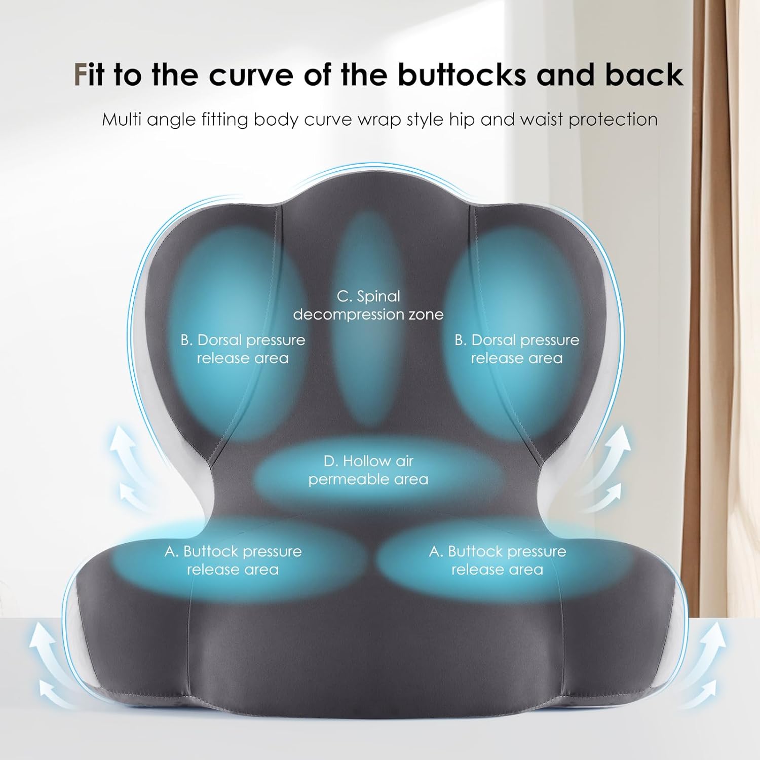 FLORICH Memory Foam Truck Seat Cushion,Car Seat Cushion and Lumbar Support Pillow for Office Chair, Ergonomic Back Support & Sciatica Relief for Long Drives(Grey) - Image 6