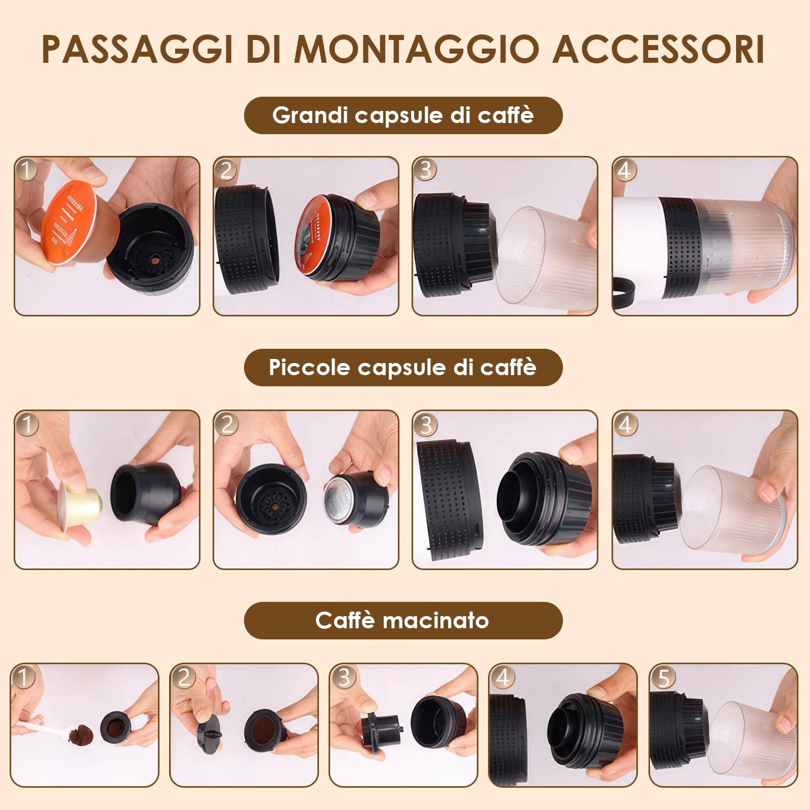 Dreamhigh® Macchina per caffè espresso portatile con batteria da 7500 mAh, macchina da caffè da viaggio, piccola con USB e caricatore per auto, mini macchina per espresso compatibile con capsule di