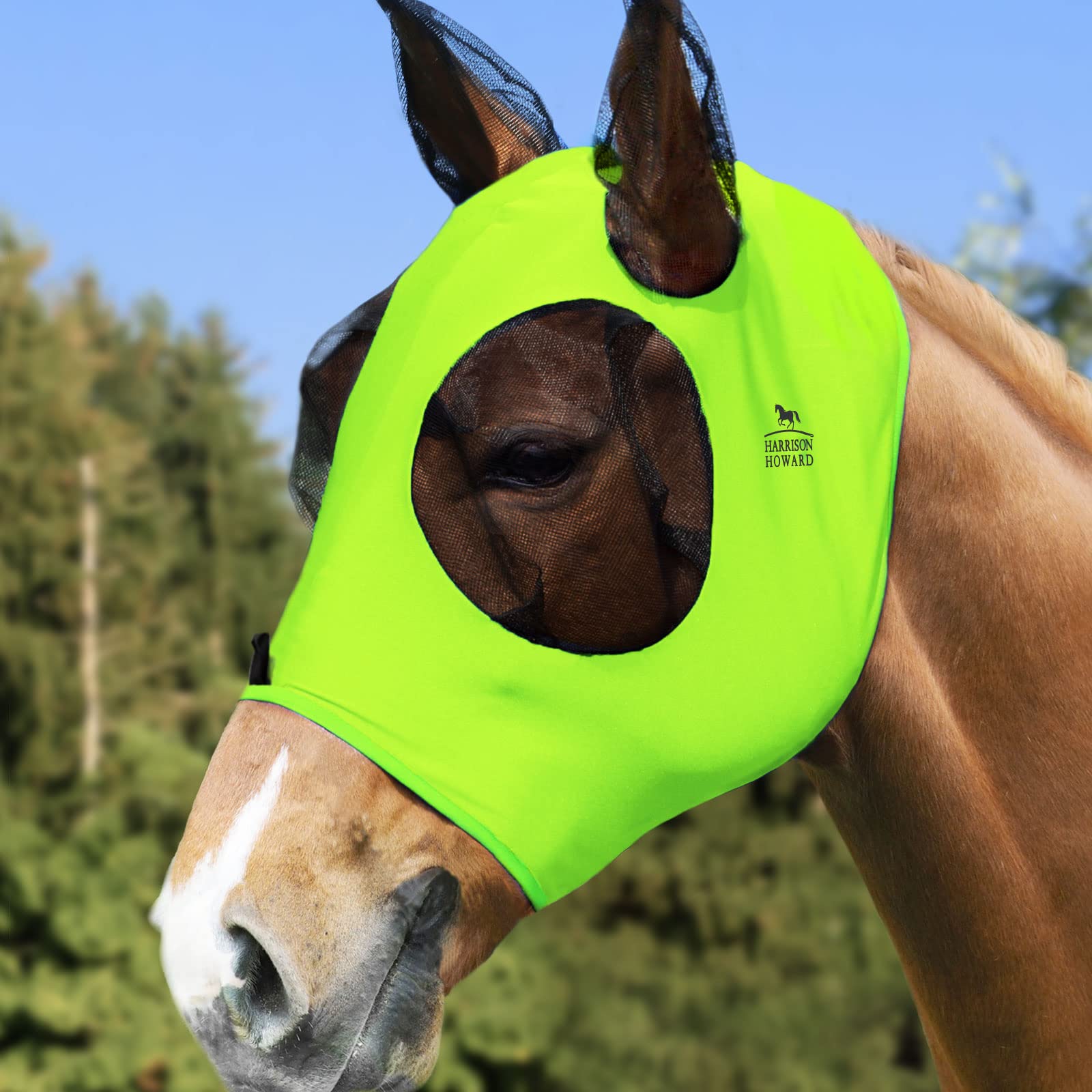 Harrison Howard Super Comfort Stretchy Fly Mask Large Eye Space with UV Protection Soft on Skin with Breathability- Azure Blue M — view 87