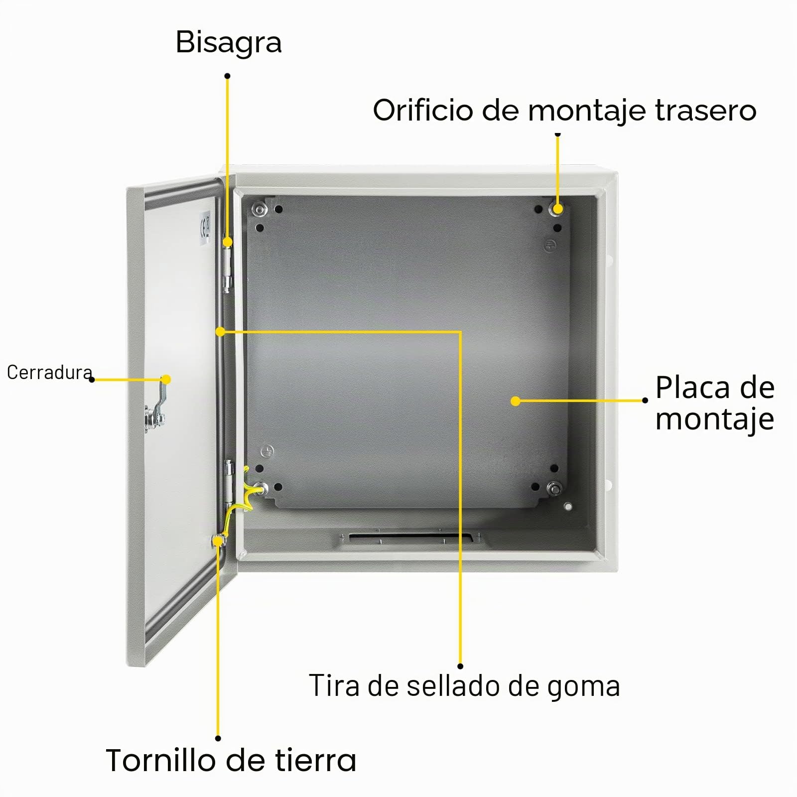VEVOR Caja NEMA de Acero al Carbono 50 x 50 x 15 cm Caja de Gabinete Eléctrico NEMA 4X IP66 a Prueba de Agua y Polvo Caja de Conexiones Eléctricas para Exteriores e Interiores con Placa de Montaje