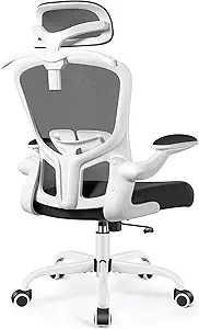 FelixKing Office Chair with Headrest, Ergonomic Desk Chair with Wheels, Task Swivel Comfy Chair with Adjustable Lumbar Support, Breathable Mesh Computer Chair with flip-up Armrests for Home (White)