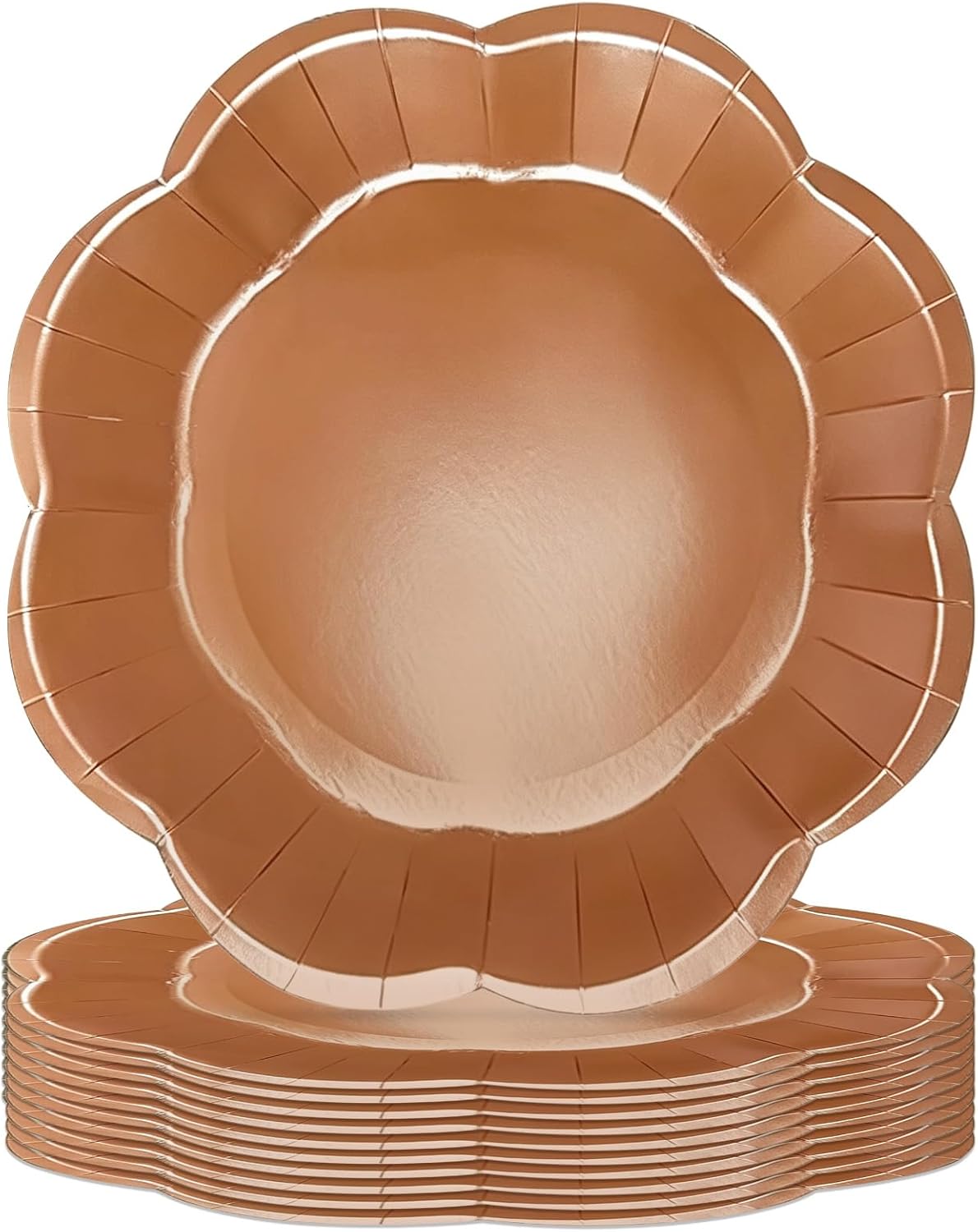 30 Pcs Brown Paper Plates 9inch Disposable Scalloped Paper Plates Set