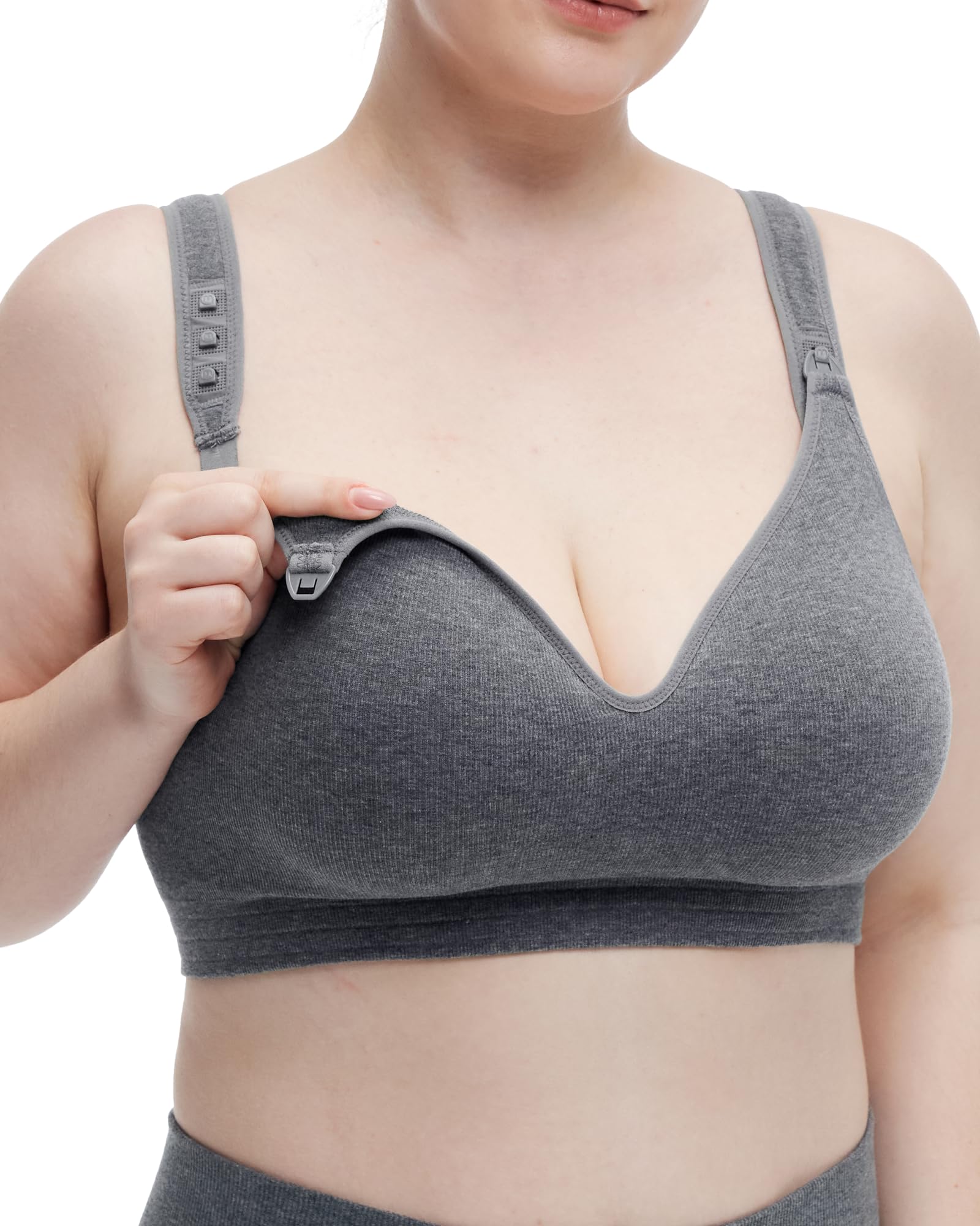 Photo 1 of Momcozy Busty Nursing Bras, U.S.Cotton Wirefree Fixed Padded Maternity Bra, Full Coverage Adjustable Fit Grey