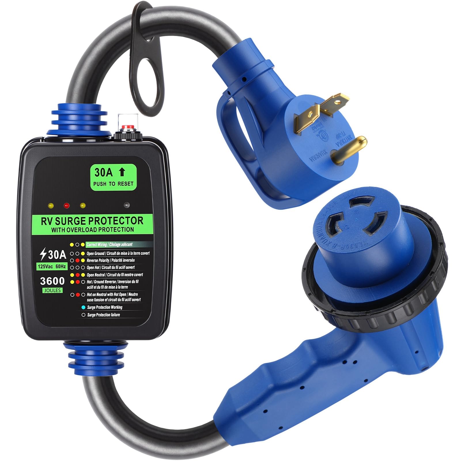 Photo 1 of Kanayu Surge Protector 30 Amp to 30 Amp RV Adapter Cord with Overload Protection ETL Listed NEMA TT-30P to L5-30R 3600J Electrical Power Adapter for Camper Travel Trailer STW 10 AWG/3C, 2.5ft