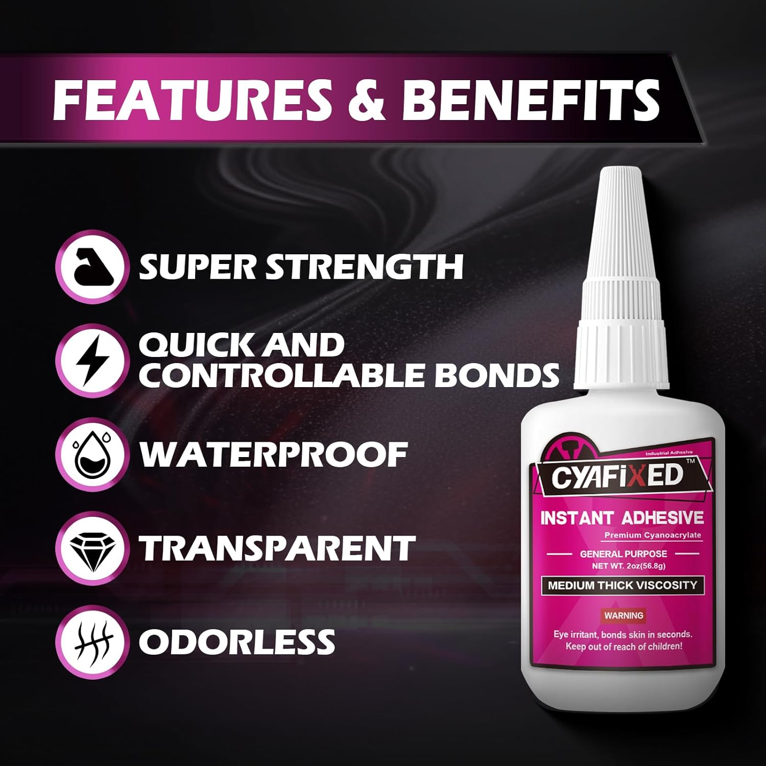 Super Glue Kit 4 oz All Purpose CA Glue with Anti-Clog Cap & Microtips for Woodworking, 3D Printing, Ceramic - Strong Fast Medium-Thick Cyanoacrylate Adhesive for Wood, Aquarium, Model, Glass, Craft