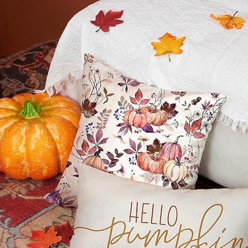 Miniatura 4 de DFXSZ Fundas de almohada de otoño de 18 x 18 pulgadas, juego de 2 fundas de almohada decorativas de calabaza y hojas de arce para decoración de