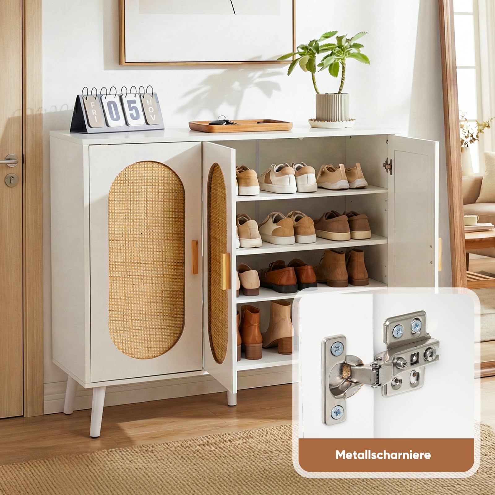 HOKEEPER Schuhschrank schmal, platzsparend | Schuhkipper, Kommode, Holz, mit Tür, Weiß, robuste MDF-Konstruktion, bietet Stauraum für mehrere Paar Schuhe