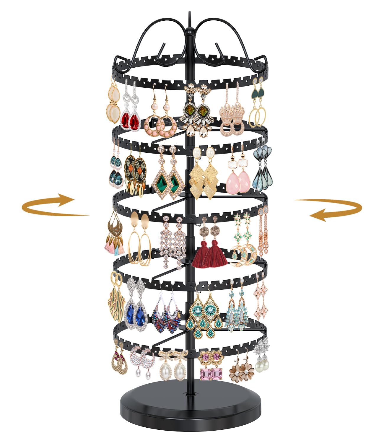 MODOWEY Rotating Earring Holder Organizer Metal Display Stand, 5 Tier Black