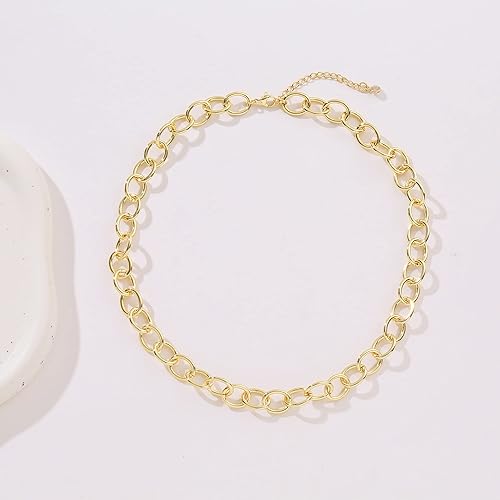 Miniatura 4 de VIROMY Collar grueso de oro chapado en oro de 18 quilates con perlas chapadas en oro de 18 quilates, cadena de eslabones con clip de papel, cadena