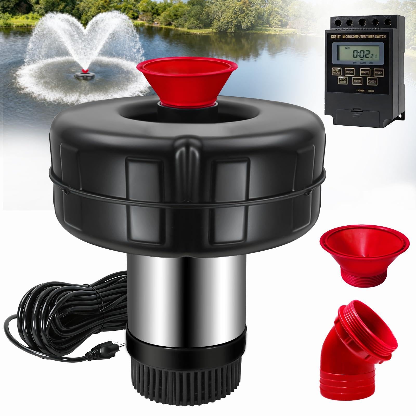 15000 GPH Pond Fountain Aerator - 750W (1HP), 110V Floating Fountain with 100-foot Power Cord. Stainless Steel Floating Pond Fountain Pump for Large