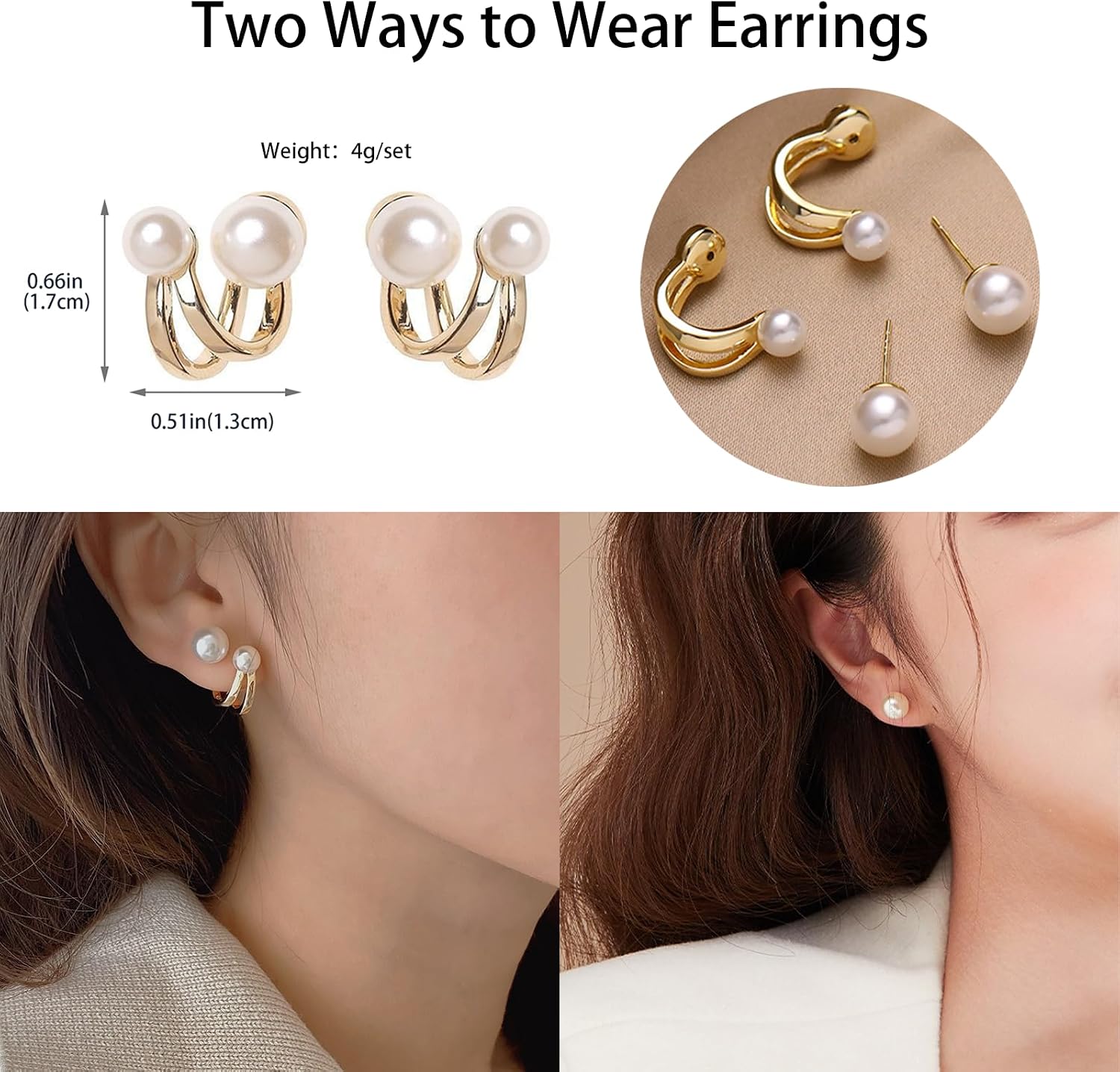 Gold Pearl Earrings, Front and Back Earrings,Earrings Jacket for woman