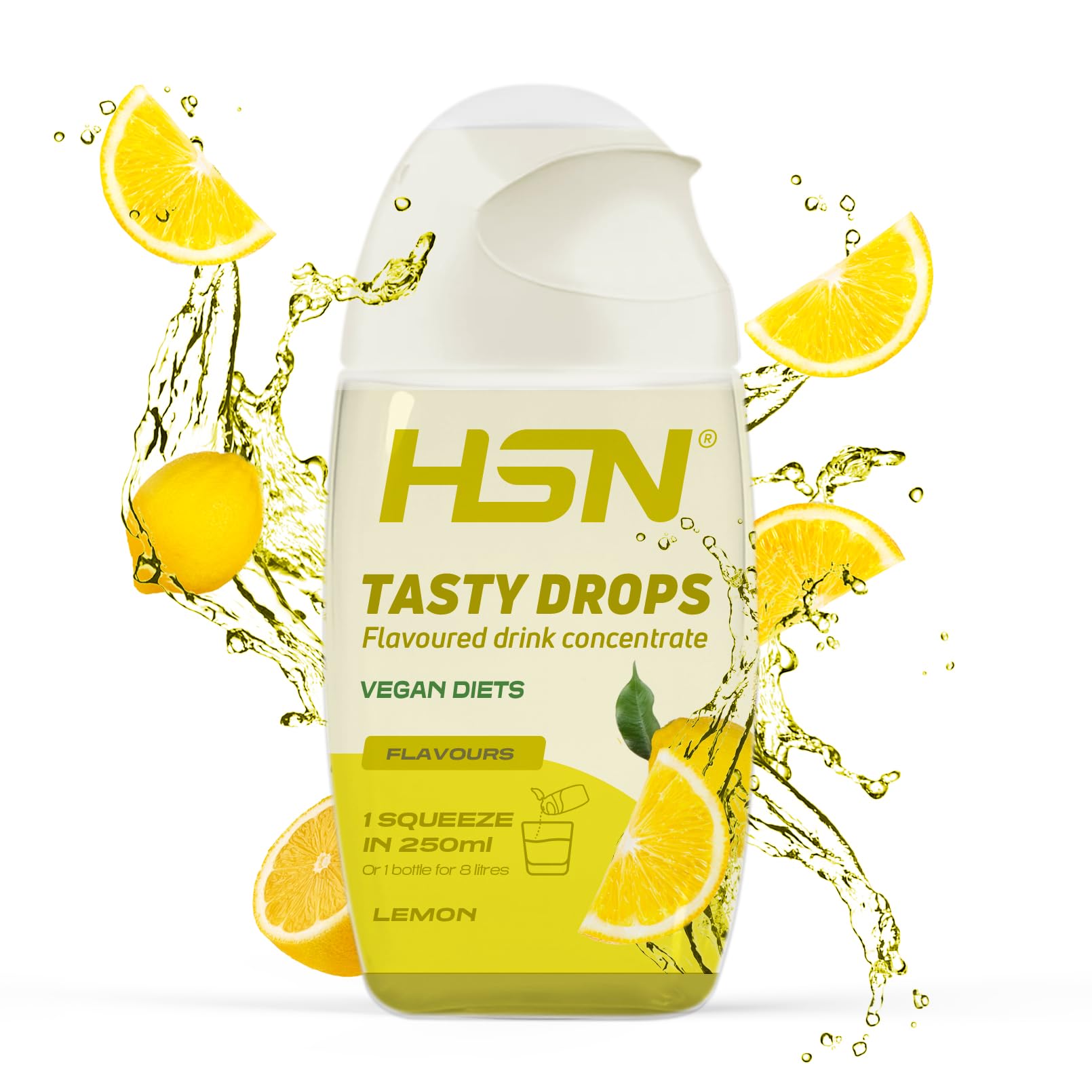 HSN Tasty Drops Saborizante Líquido Sin Calorías para Agua | Sabor Limón - 65ml (hasta 8 litros) | Gotas Saborizantes Sin Azúcar | Potenciador de Bebidas | Apto Vegano, Sin Gluten