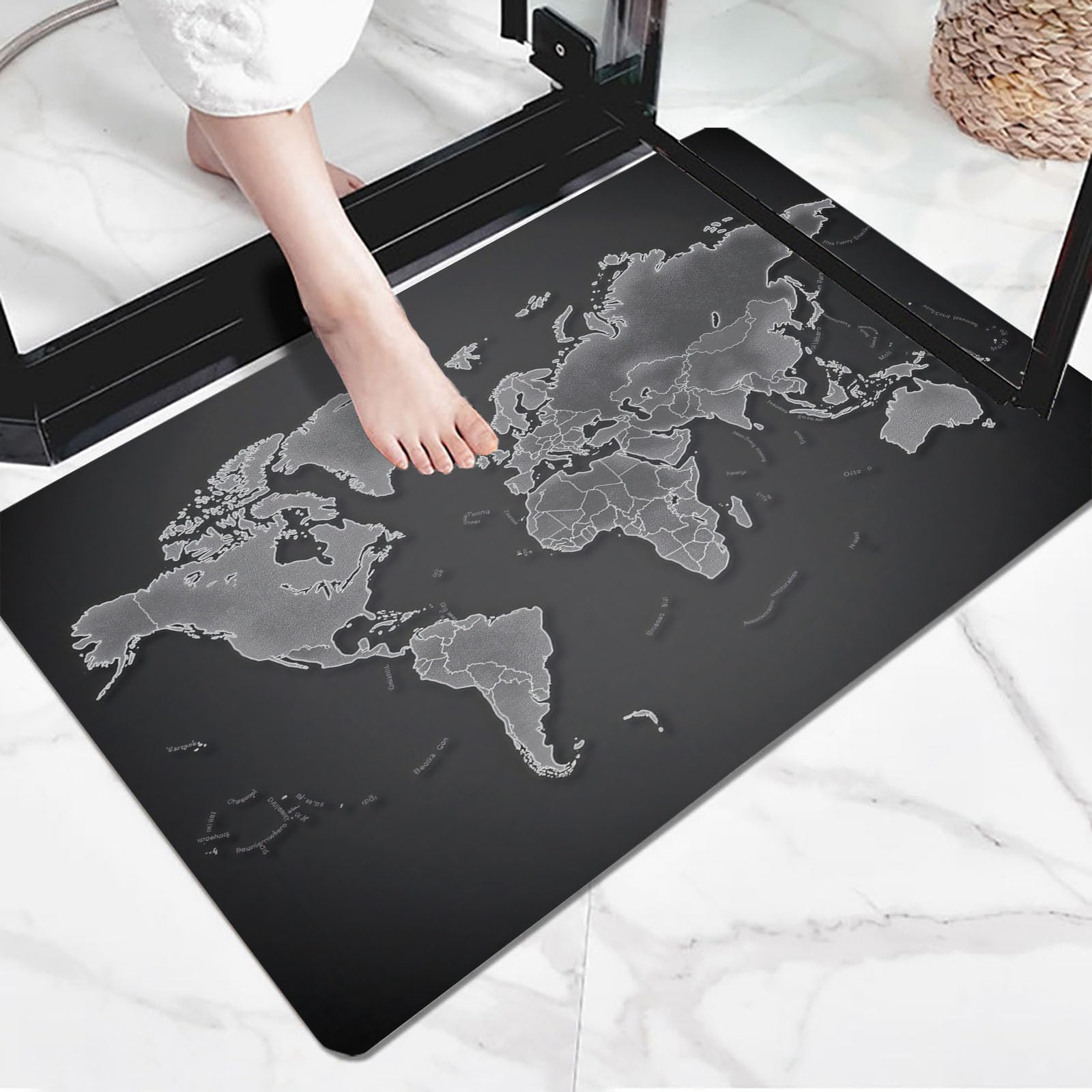 Felpudo Entrada Casa, Alfombra Entrada Casa Absorbente,Mapa del Mundo Abstracto Alfombra Exterior,Estilo Minimalista Moderno Alfombrilla Antideslizante De La Casa,60 X 90 Cm,Gris