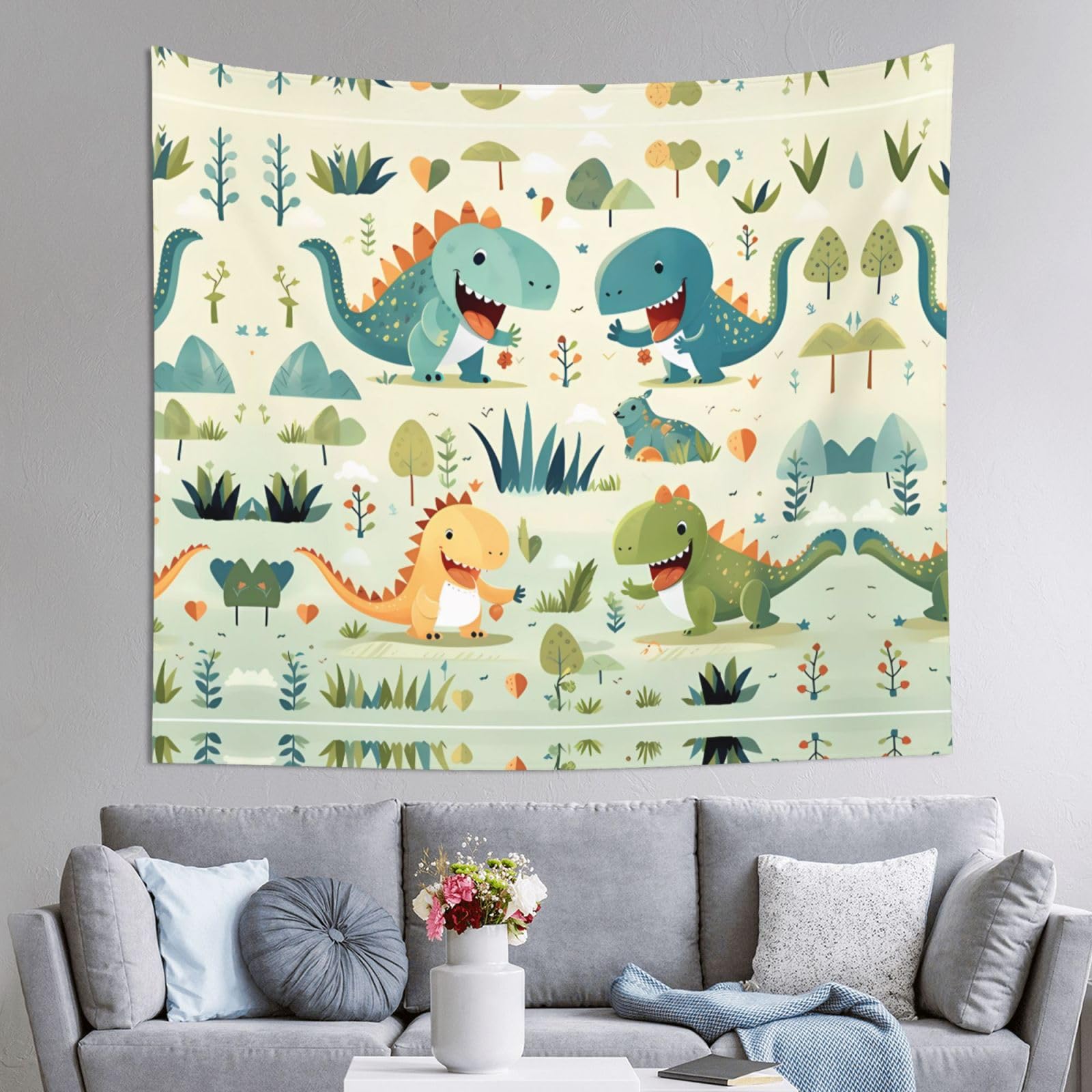 HLSBSSL 60x51in Cute little baby dinosaur Printed Tapestry Tablecloth for Dormitory and Picnic Rooms - Multifunctional Fabric Hanging
