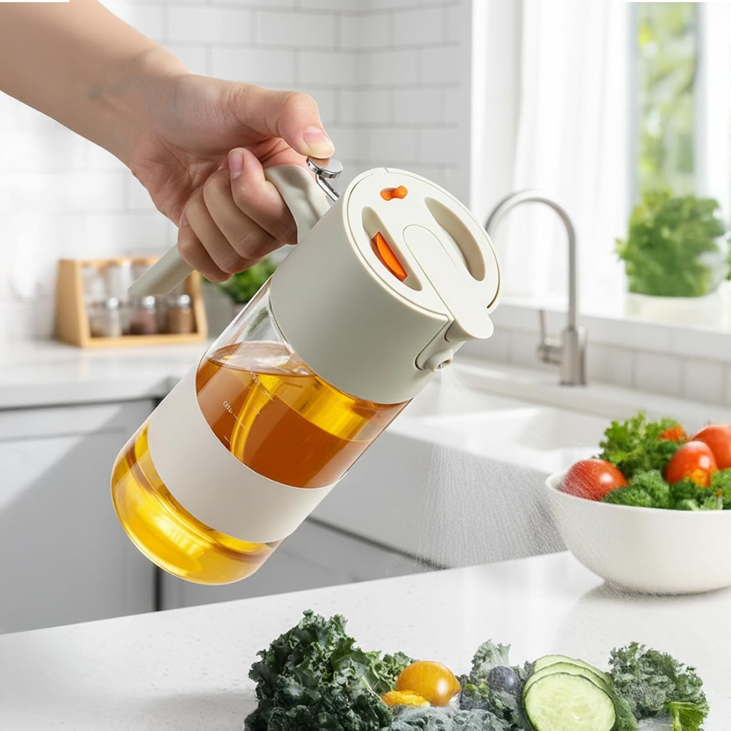 2-In-1 Glass Oil Sprayer And Dispenser For Cooking, Cold Ash Gray Oil Mister, Multi-Functional With Fine Mist And Pour Spout, Wide Mouth For Easy Refill, Kitchen, Bbq