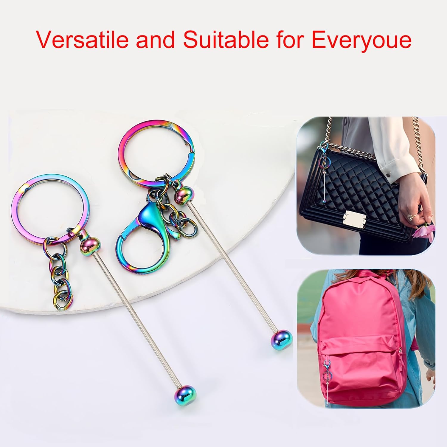 12/24 Set Beadable Keychain Bars, Metal Blank Keychain Blanks for DIY Craft Jewelry Making, Bulk Supplies for Keychain
