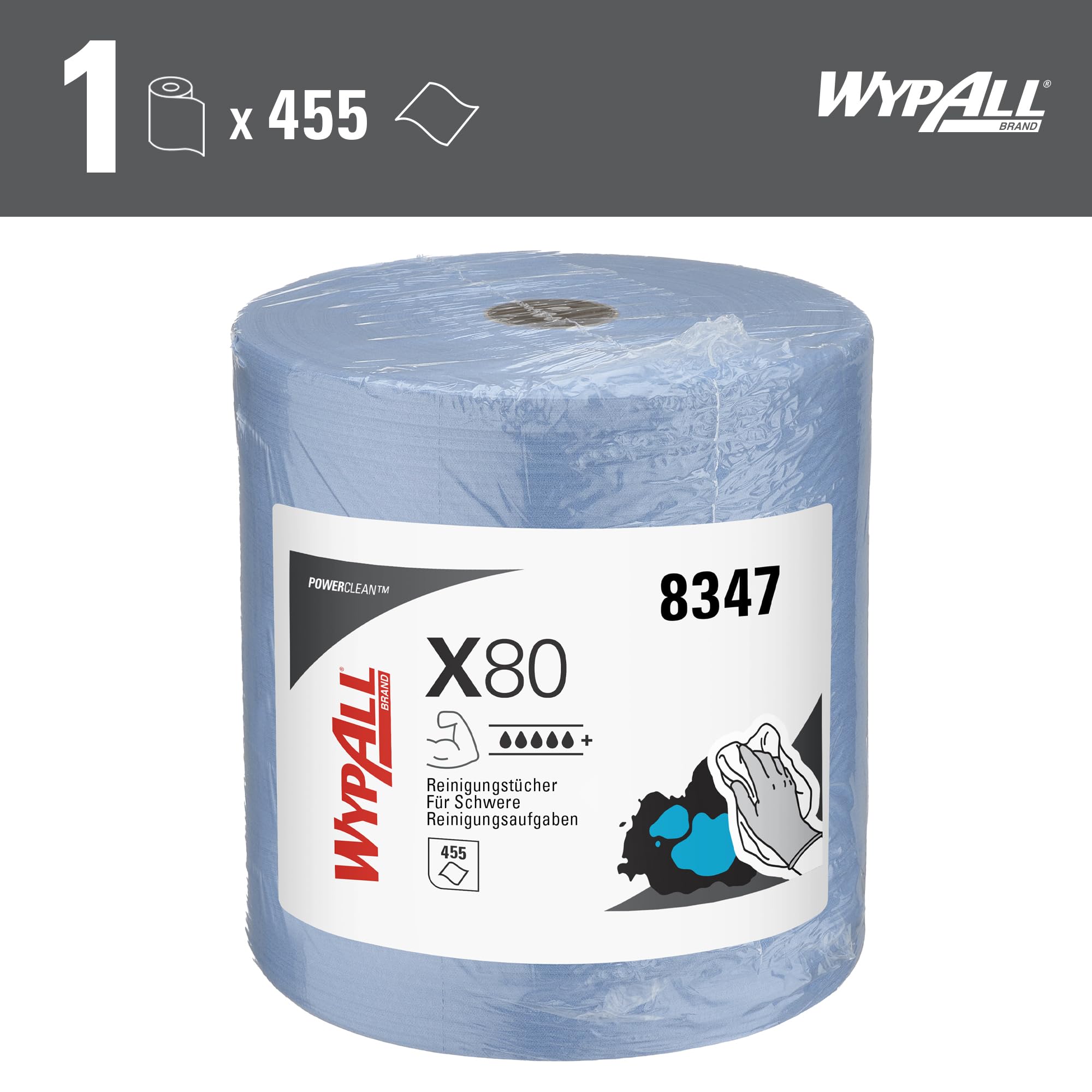 Wypall X80-Tücher, 1 Großrolle mit 455 blauen, 1-lagigen Werkstatthandtüchern., Artikel-Nr. 8347