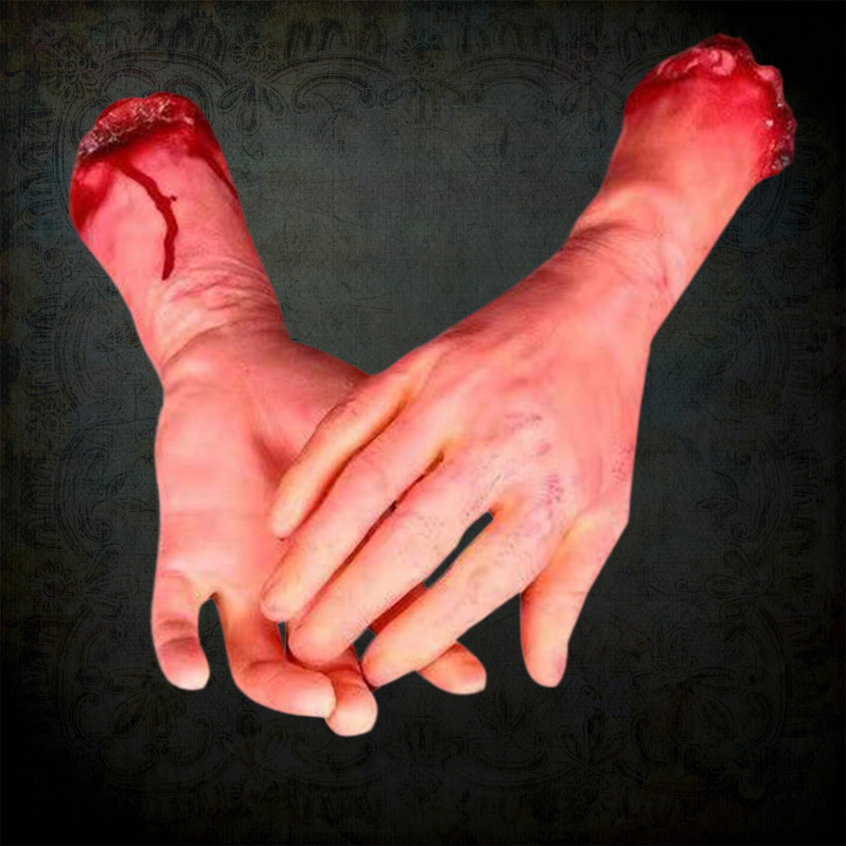 Yeaxxsqy 1 Pair Severed Hand Bloody Chopped Off Hand, Realistic Scary Halloween Severed Body Parts for Haunted House, Prank, Party, 11inch, Body Parts