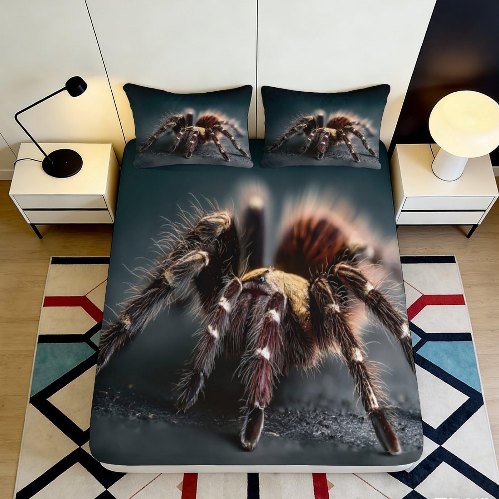 3D Printed Tarantula Spider Fitted Sheet Microfiber Bedroom Decor Halloween Bed Cover Dorm Mattress Protection 90x200x25cm