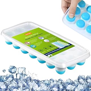 Solitude Silicone Pop Up Ice Cube Mold Trays with Lid for Freezer with Easy Release Flexible Silicone Bottom, Stackable Whiskey Bar Ice Cube Moulds (Multicolor, Pack of 1)