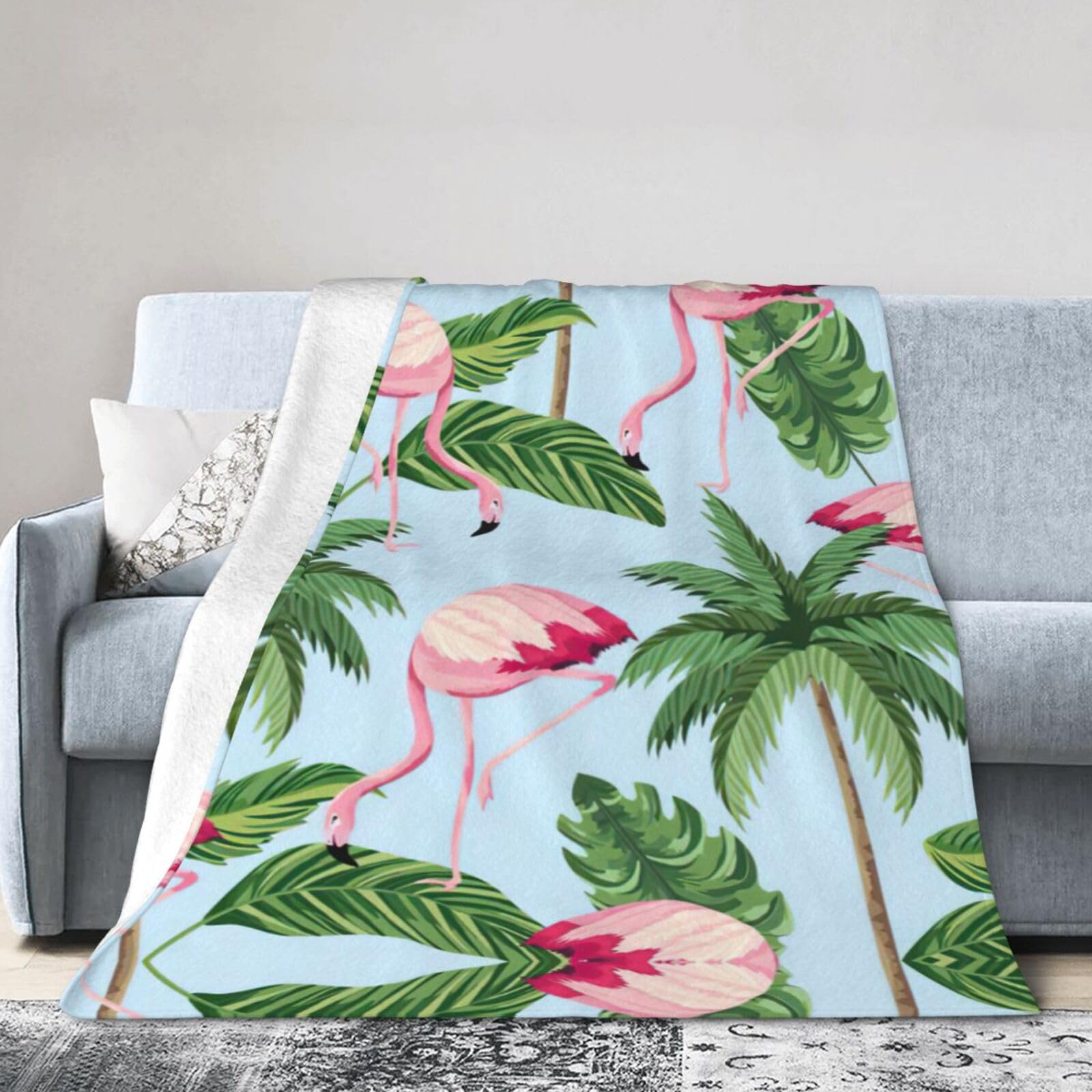 Uusnwaa Soft Cosy Fleece Warm Throw Tropical Flamingos Print Blanket
