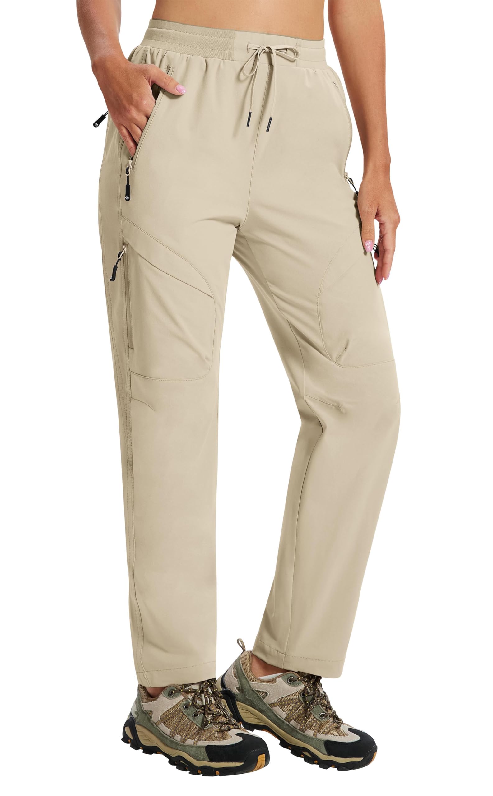 AIRIKE Outdoor Hose Damen Wanderhose UV-Schutz Cargohose Leicht Lang | Freizeithose Damen Sommer Lang uv Hose Hiking Pants with Elastic Waistband Arbeitshose mit Reißverschlusstaschen