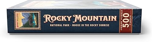 Miniatura 10 de MyPuzzle Rocky Mountain National Park - Alce en el amanecer rocoso, póster de viaje vintage, rompecabezas prémium de 500 piezas para adultos