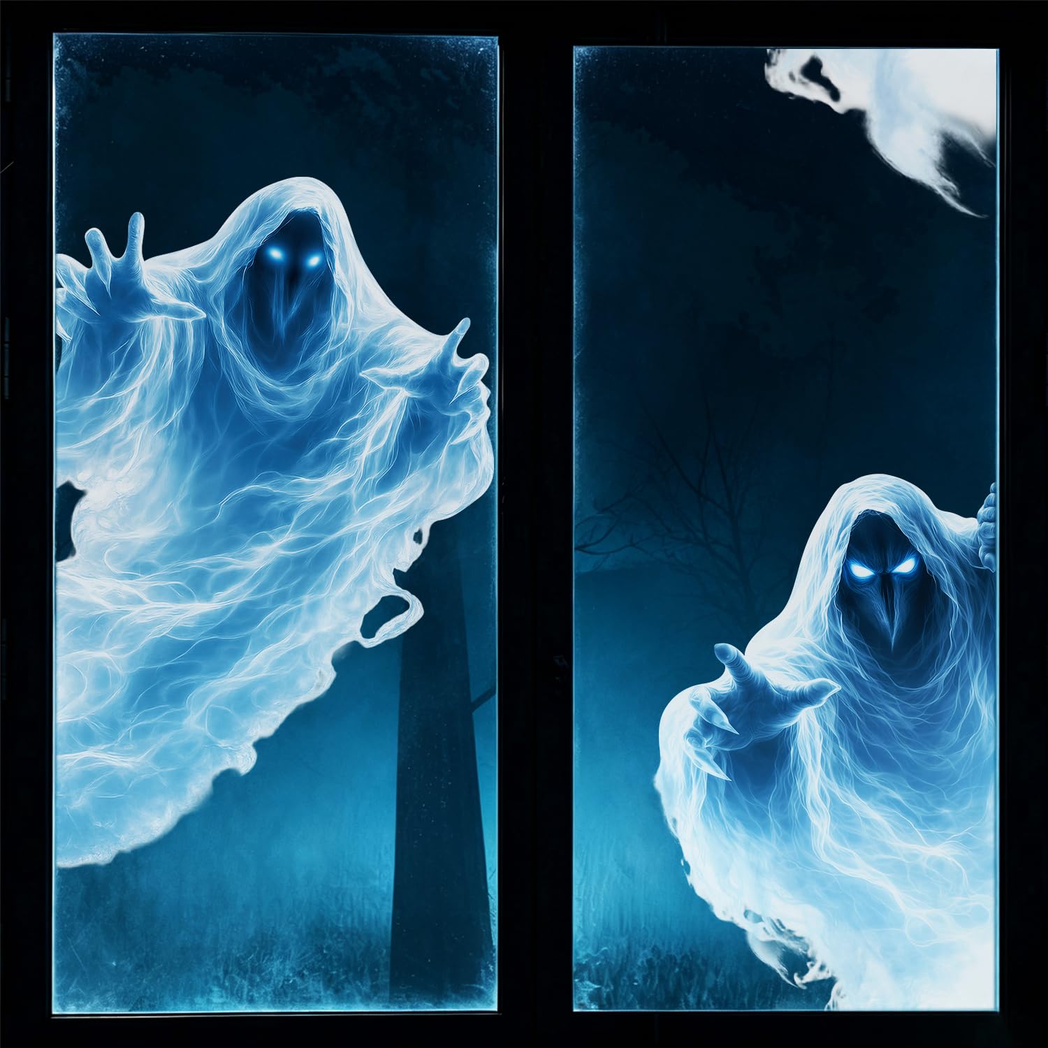 LOKIPA Large Halloween Ghost Window Cling, 35.1 x 16.6 Inch Ghost Static Sticker for Halloween Party,Haunted House, Window and Wall Decor