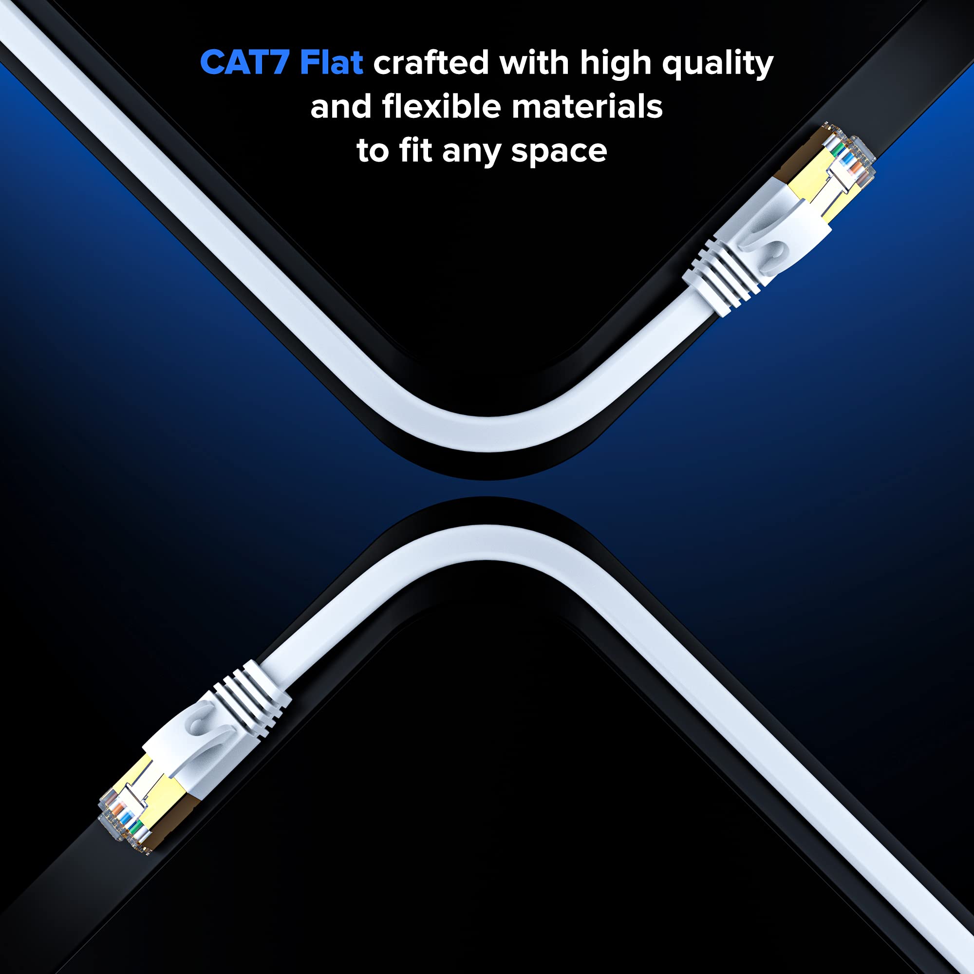 Maximm Lot de 2 câbles réseau Ethernet plats Cat7 - 30,5 m - Blancs - Câble d'extension haut débit - Câble Internet pour modem, routeur, LAN, ordinateur - Compatible avec réseau Cat 5e, Cat 6
