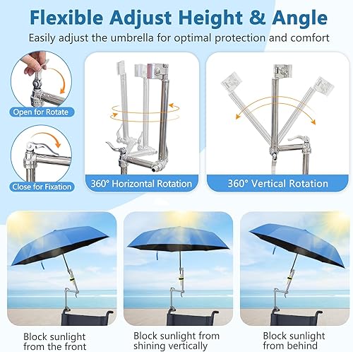 Miniatura 5 de Soporte de soporte para sombrilla de bicicleta, soporte para sombrilla de silla de ruedas para cochecito, manos libres, clip de abrazadera para