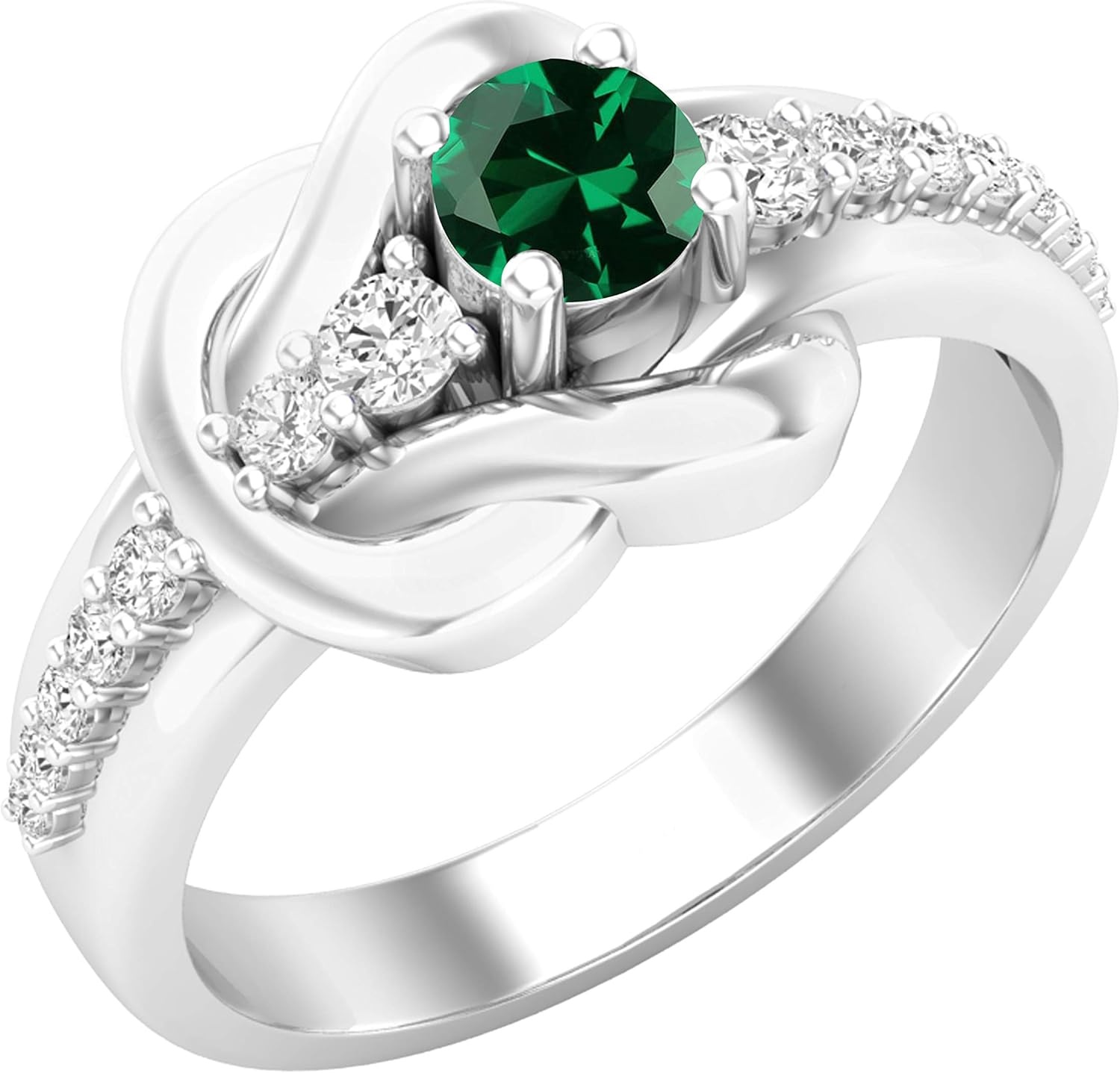 Dazzlingrock Collection 4 MM Round Lab Created Gemstone & Natural White Diamond Ladies Bridal Knot Style Engagement Promise Ring, Sterling Silver