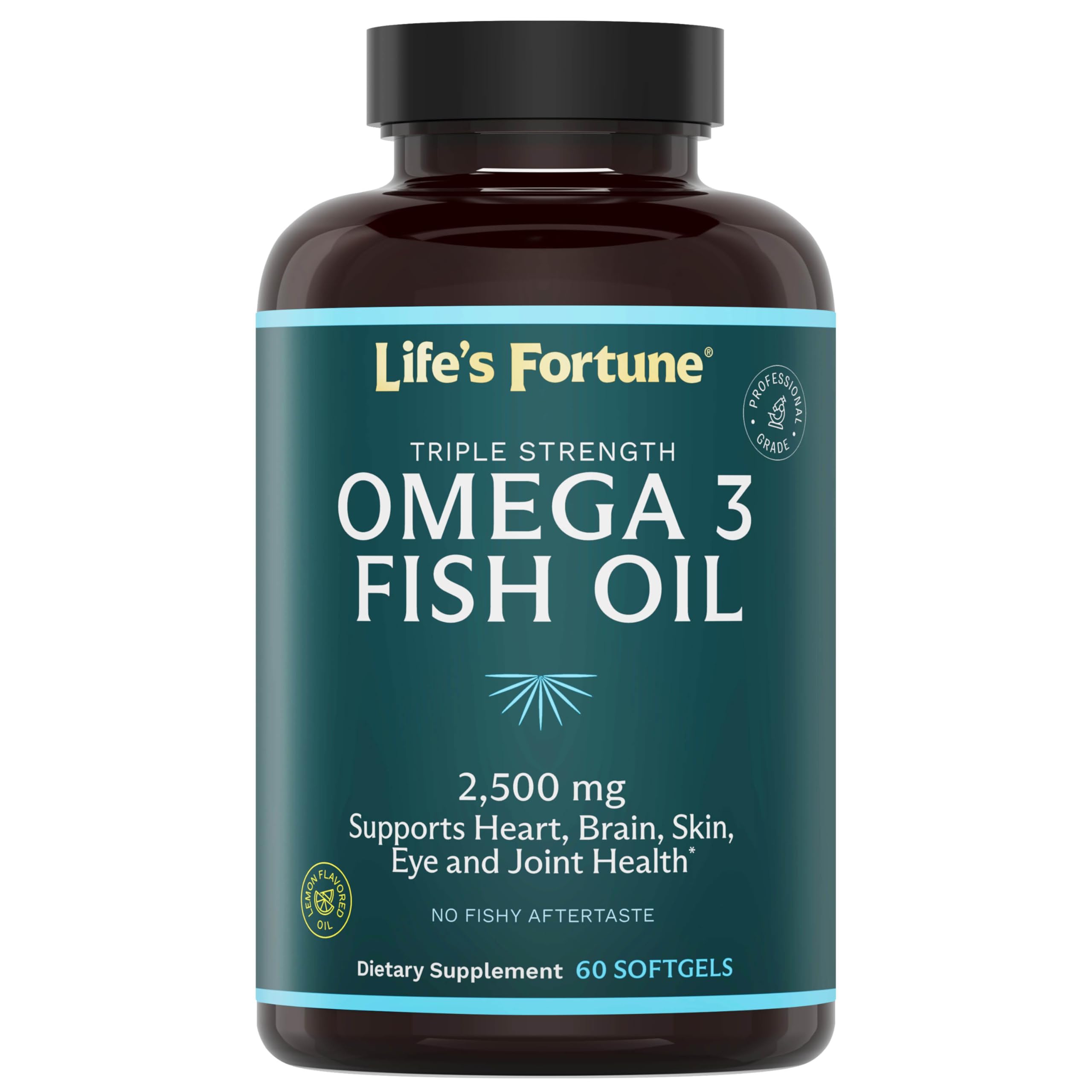 Life's Fortune Fish Oil Omega 3 Concentrate Supplement 2500 mg, 60 Softgels, High Potency, EPA & DHA Fatty Acid - Heart, Brain, Skin, Joints - Non GMO 60 Count (Pack of 1)