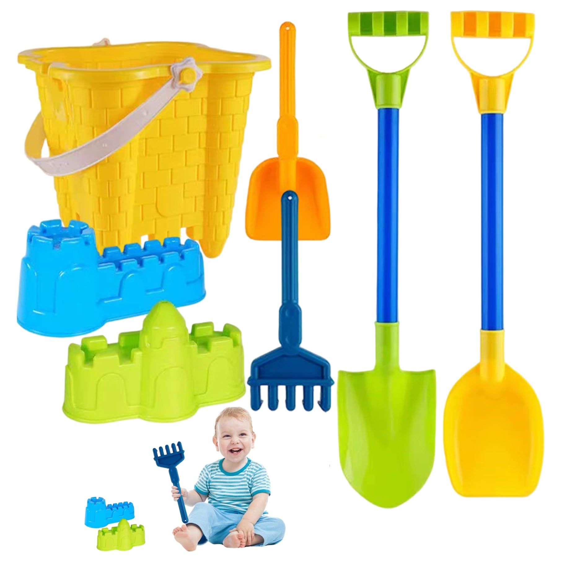 Sandburg-Bauset, Sandspielzeug, inklusive Eimer, Schaufeln und Burgformen, tragbares Strandspielzeug für Mädchen und Jungen