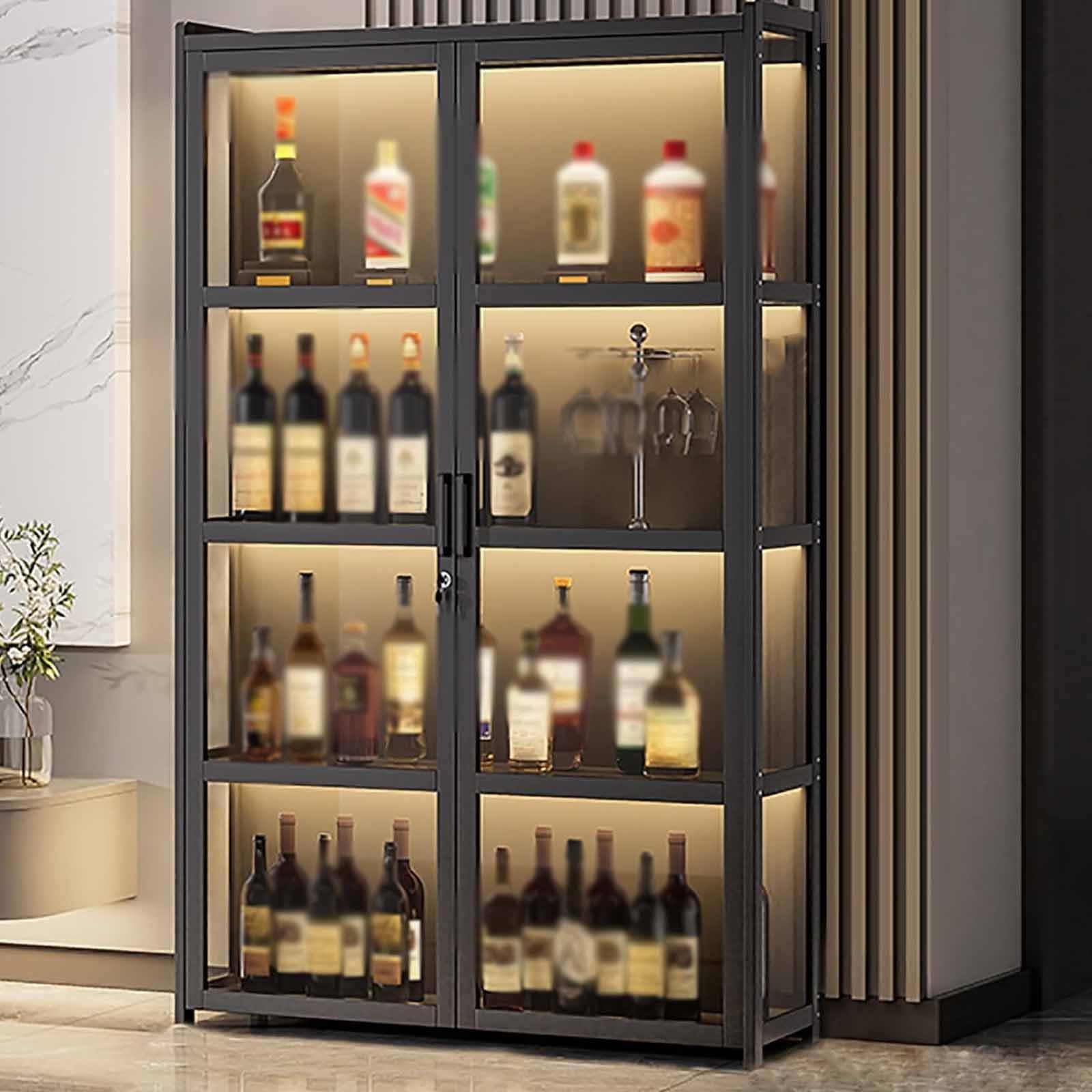 Amazon.co.jp: ロック付き酒棚 竹製 ウイスキーラック 3面透明