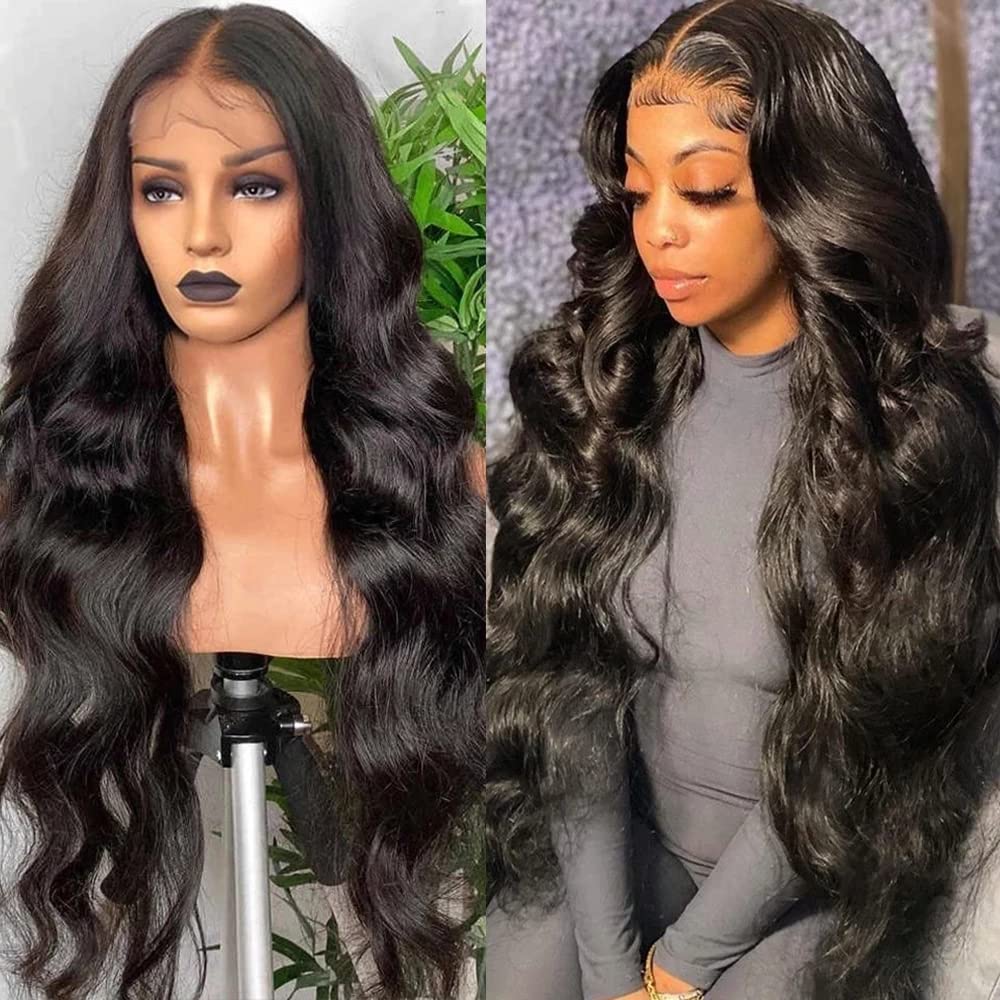Body Wave Lace Front Wig Human Hair Wigs T Part Transparent Lace Front Wigs Pre Plucked With Baby Hair Middle Part Glueless Brazilian Virgin Body Wave Human Hair Wigs For Black Women 24 Inch
