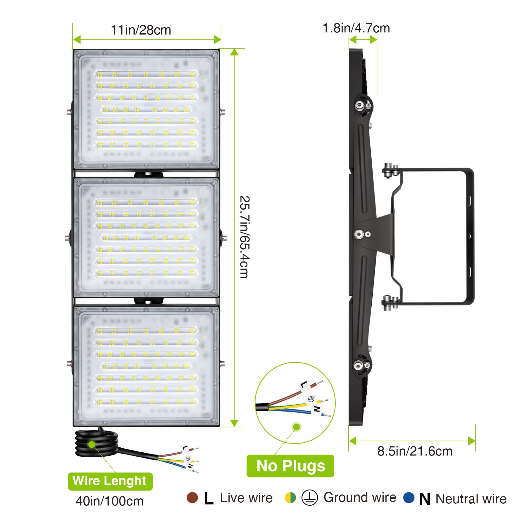 STASUN Proiettore LED da Esterno, Illuminazione Esterna 600W 54000LM, Bianco Luce Diurna 5000K, Riflettore per Esterni Impermeabile IP66 Faretto di Sicurezza per Esterni con 3 Teste Regolabili