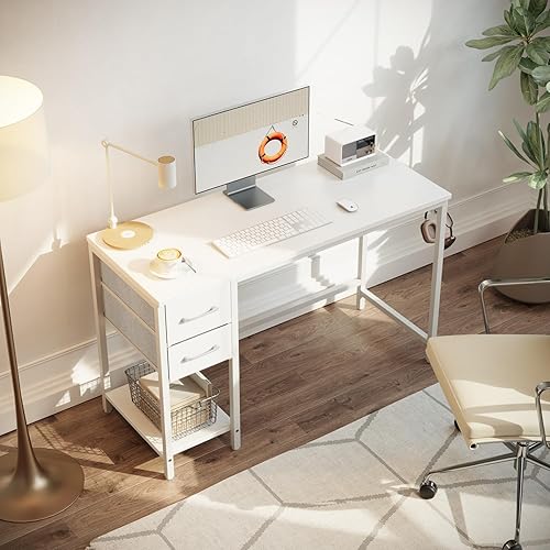 Miniatura 9 de CubiCubi Escritorio para computadora con 2 cajones, escritorio pequeño de oficina en casa de 47 pulgadas, mesa de estudio, color blanco