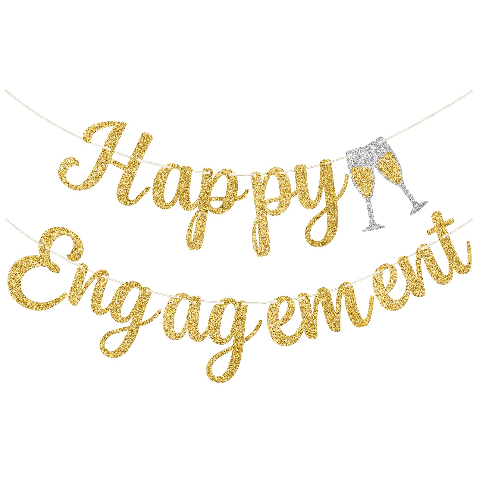 jijAcraft Pre-Strung Happy Engagement Banner: Gold Glitter Engagement Party Banner No-DIY 6M Happy Engaged Banners for Wedding Engaged Party Congratulation Proposal Decorations