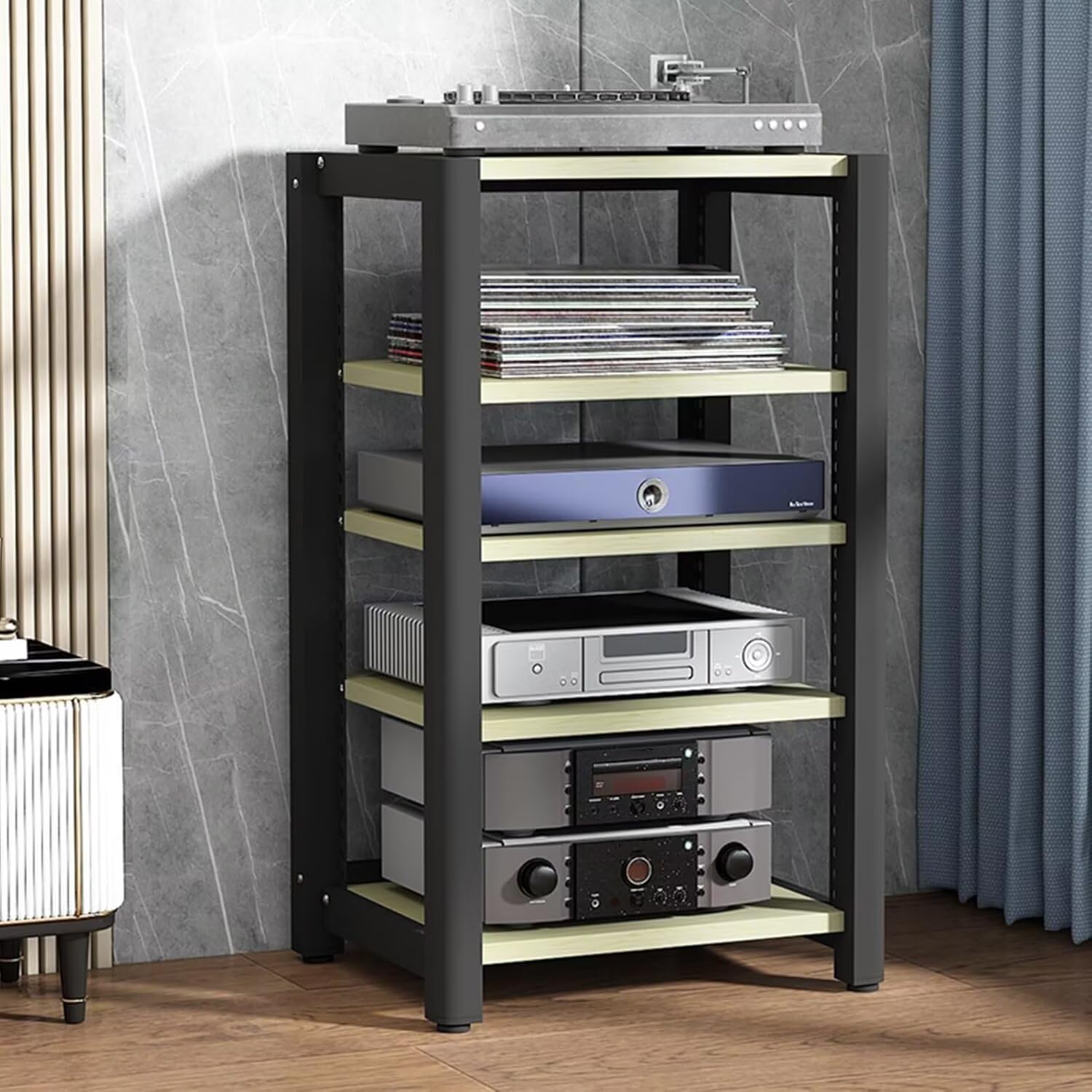 HiFi Audio Rack 2/3/4/5 Tier Stereo Stand TV HiFi Cabinet Turntable Table Media Storage Vinyl Record Shelf Blu ray nizer for Audio Equipment & Amplifiers