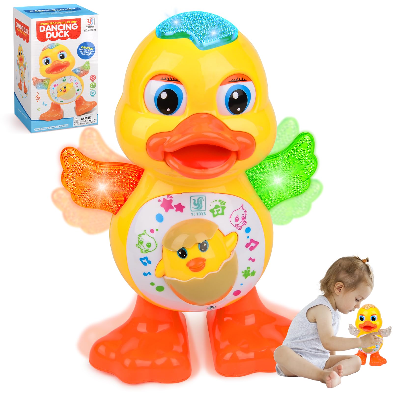 CelestiMingle Dancing Duck with Music & Lights  Interactive Musical Baby Toy, Electric Crawling Duck for Toddlers, Fun Sensory Toy for Babies & Boys & Girls